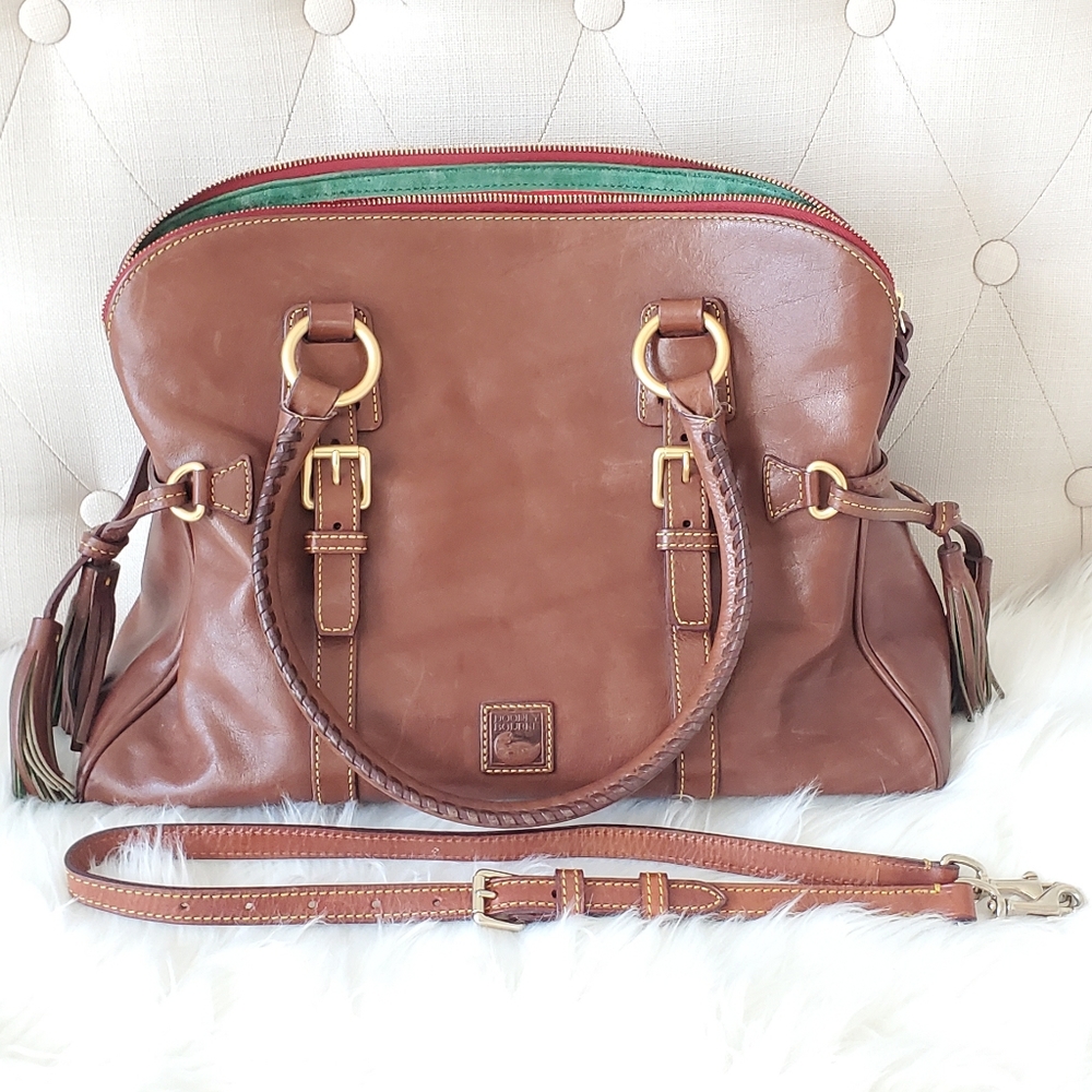 Dooney & Bourke Florentine Domed Buckle Satchel Leather Chestnut